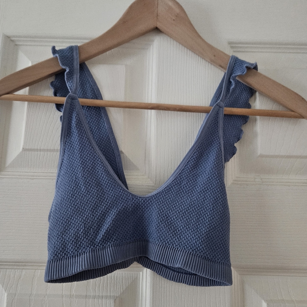 Free People Intimately, NWOT, Bralette with Wide Flutter Straps, Blue Gr…